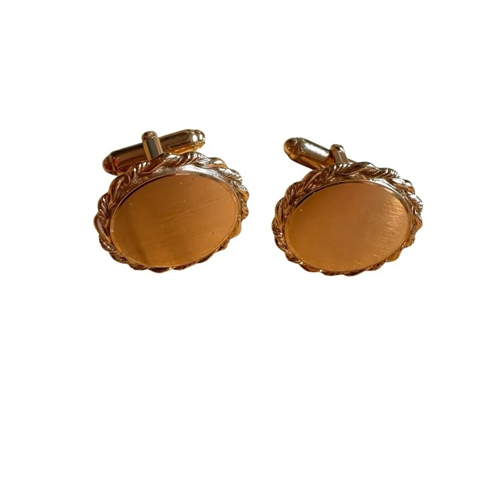 Vintage Gold Tone Twisted Rope Circles Anson Cufflinks Hand Engrave